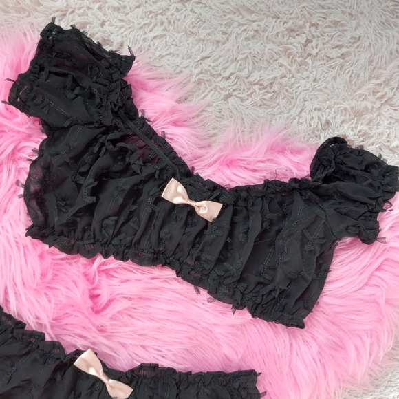 SOLD! Sheer DK off shoulder lingerie crop top & bloomers! Only tried on! - Picture 6 of 10